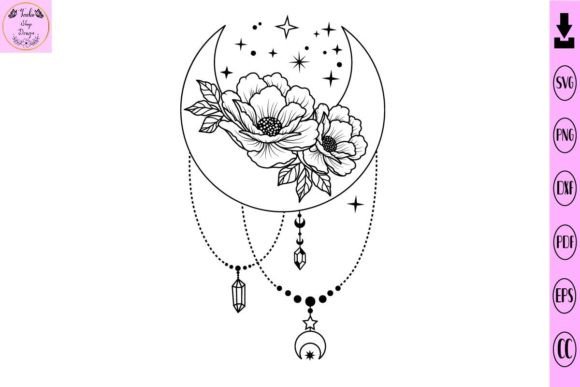 Boho Mystic Floral Moon SVG