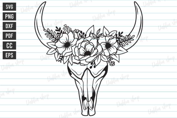 Cow Skull with Flower SVG, Bull Skull