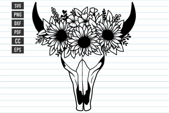 Cow Skull with Sunflower SVG, Bull Skull