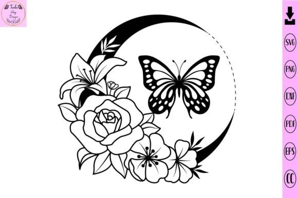 Floral Moon Butterfly SVG