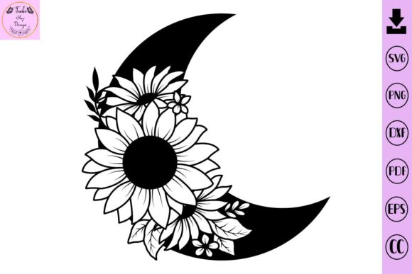 Floral Moon SVG: Sunflower & Moon Design