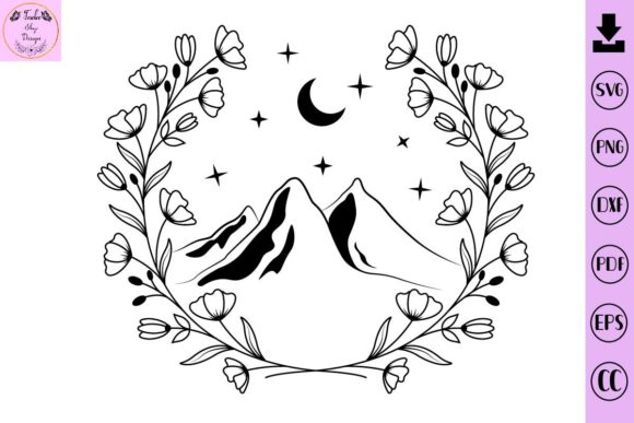 Floral Mountain Flower Wreath SVG