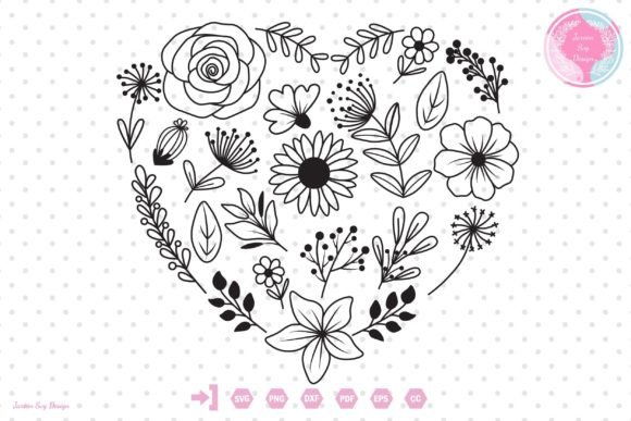 Flower Heart Svg, Wildflower Svg