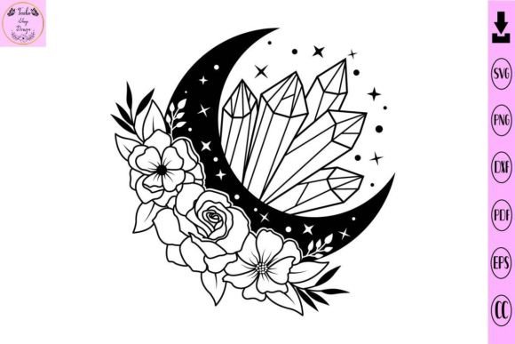 Magic Crystal Floral Moon SVG