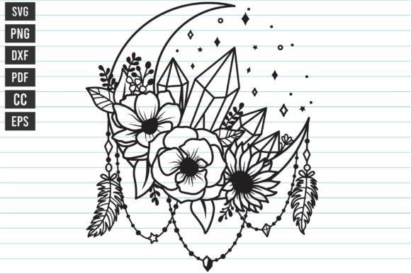 Moon Flowers Celestial SVG, Flower Moon
