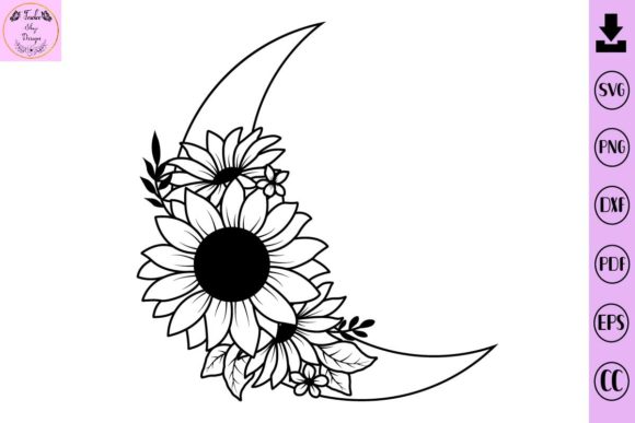 Sunflower Moon, Flower SVG, Floral Moon