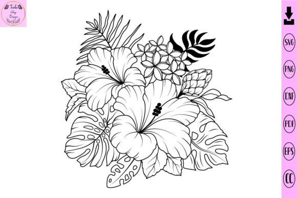 Tropical Flower and Leaves, Flower Svg